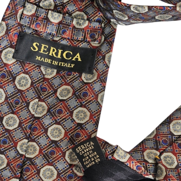 SERICA Gray Geometric Silk DESIGNER Tie HANDMADE ITALY - Picture 2 of 4